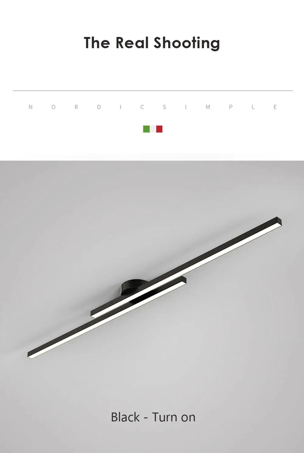 Modern LED ceiling light, black metal linear bar fixture with integrated LEDs, 60–80 cm