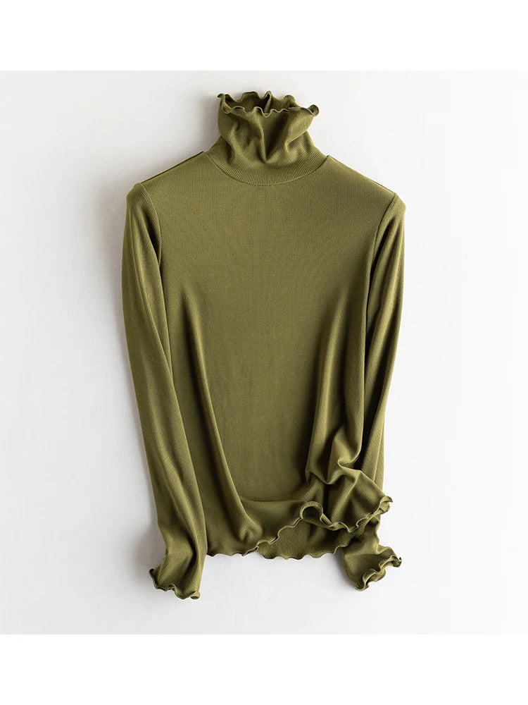 SuyaDream Women Silk Viscose Thermal Base Layer Top With Turtleneck For Warmth And Style