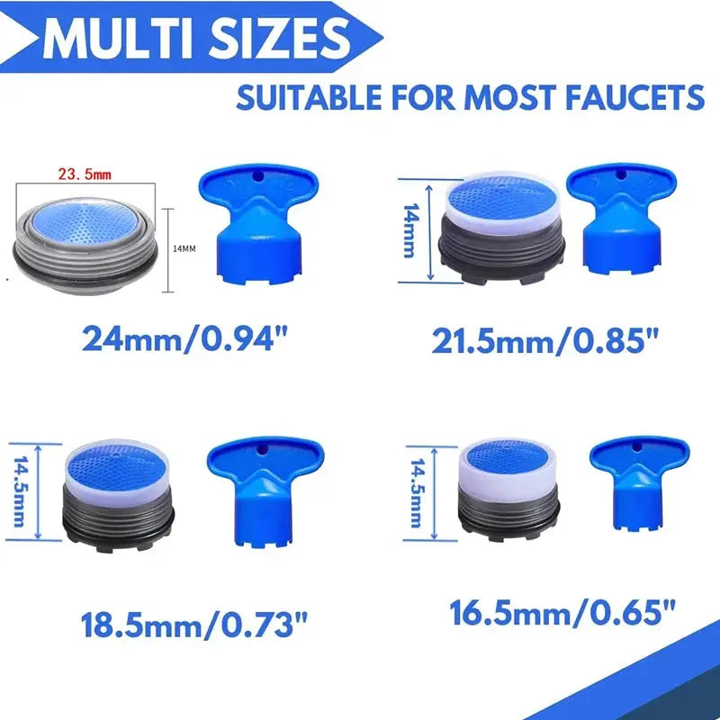 Simples Market faucet aerator adapters set, blue plastic, four sizes M24/M21/M18/M16