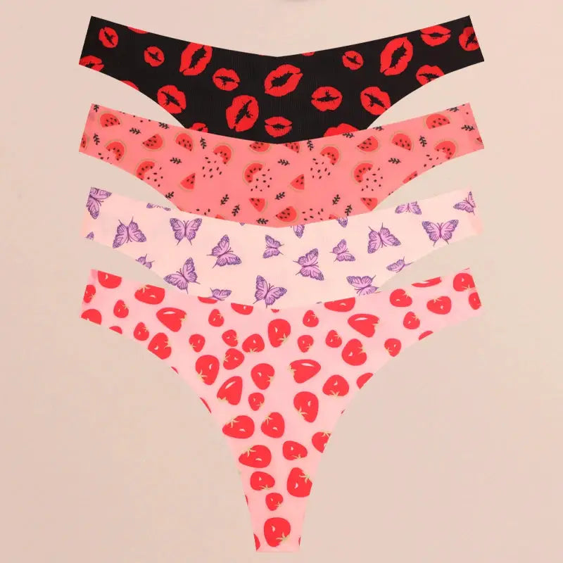 5-pack women's thong underwear by Simples Market FINETOO, ultra-soft seamless G-strings in assorted prints