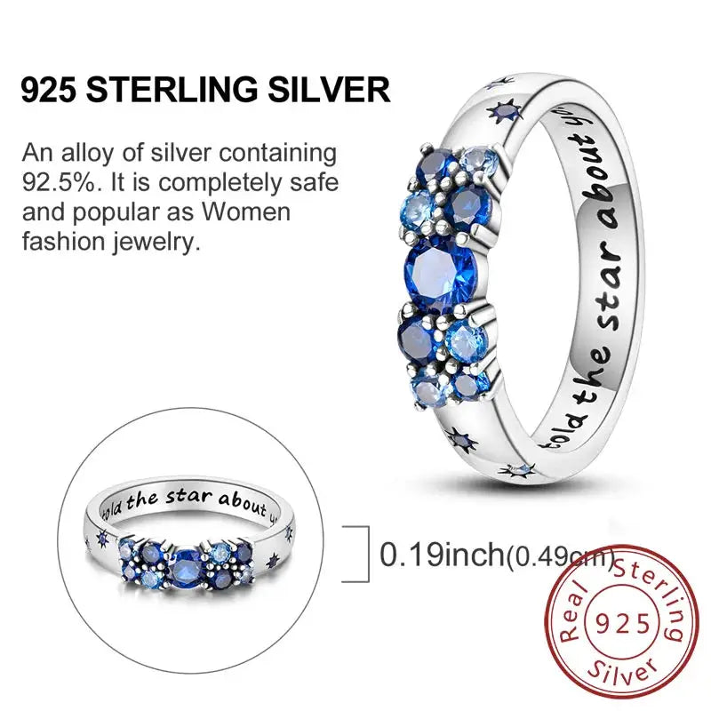 925 Sterling Silver Rings Bow Heart Star Sun Moon Zircon For Women Jewelry Birthday Anniversary Gifts