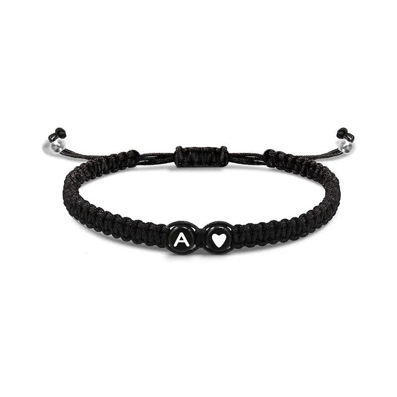 Unisex Initial Heart Bracelet Adjustable Braided Rope Jewelry A To Z Letters Personalized Name Gift For Women Men