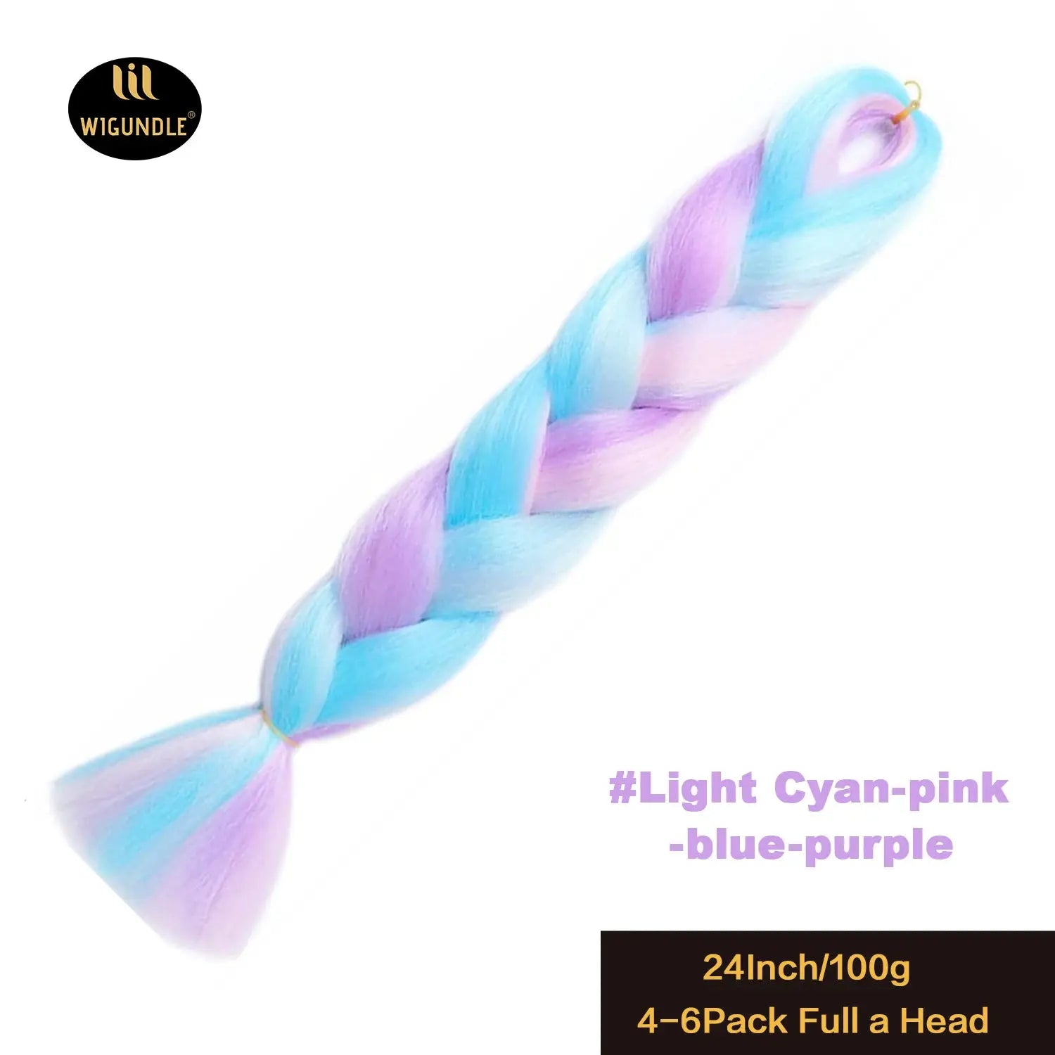 24-inch jumbo braid extensions by Simples Market in light cyan-pink-blue-purple ombre (Kanekalon synthetic hair)