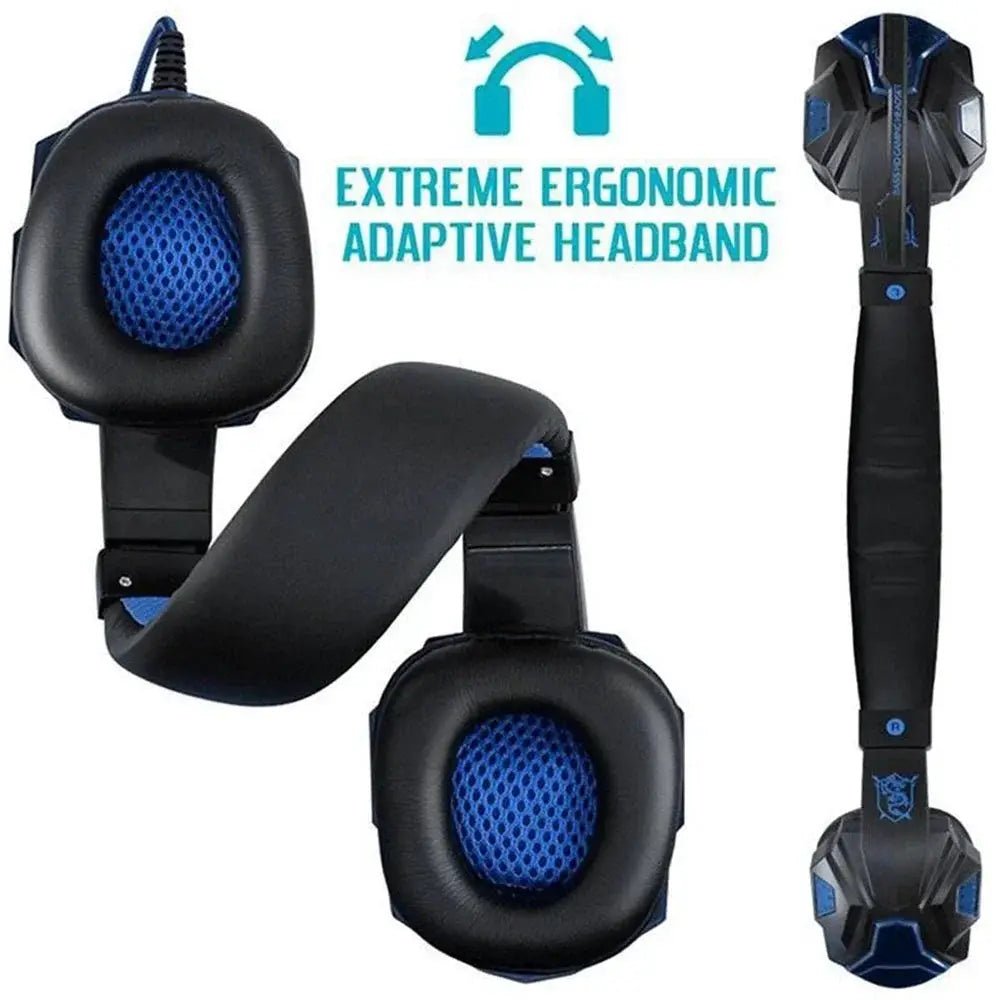 3.5mm wired gaming headset with microphone, Simples Market, black with blue mesh ear cups, 120° adjustable headband