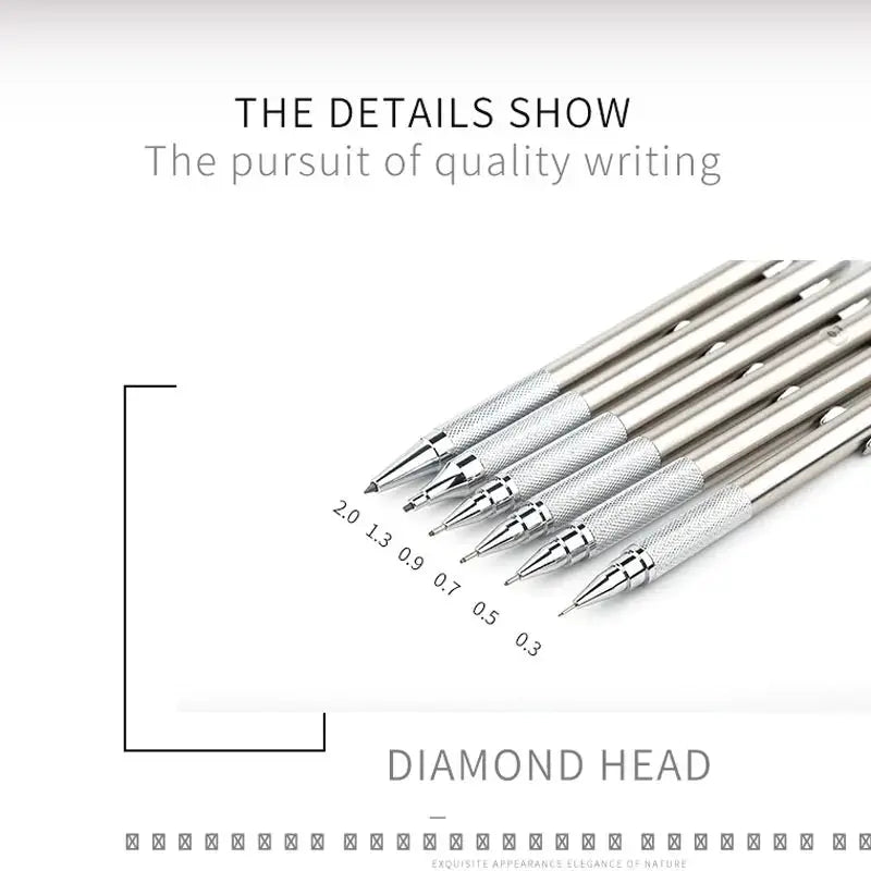 Mechanical pencil set, full-metal bodies, 6 pieces with 0.3–2.0mm leads, Simples Market.