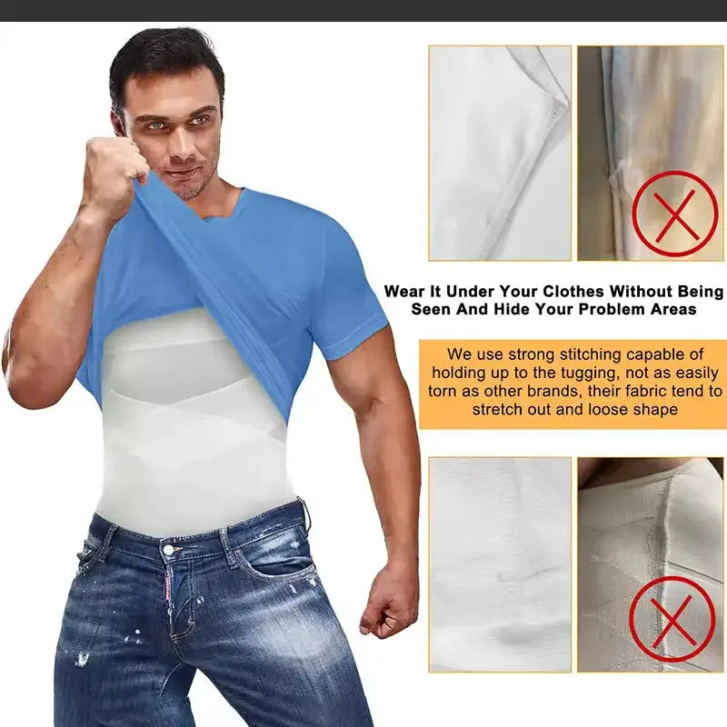 Men's shapewear tank top, white cross-mesh waist trainer body shaper for tummy control and back support