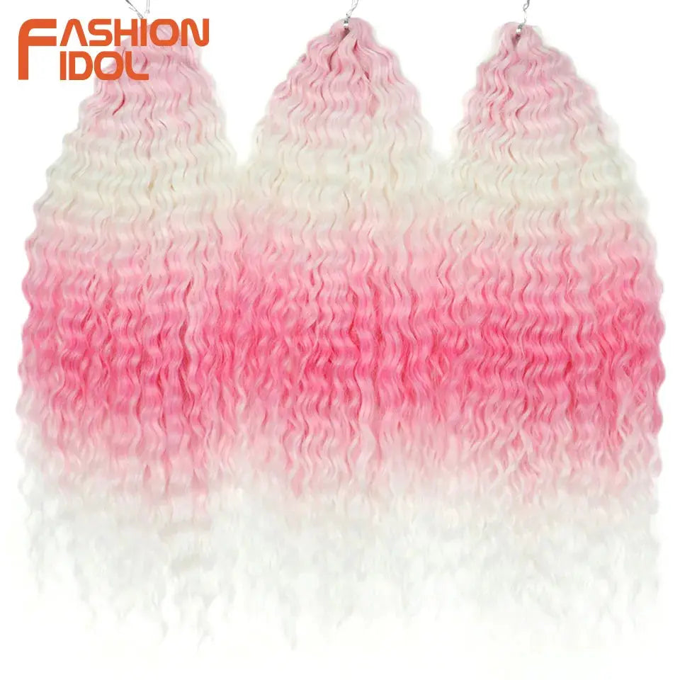 Ariel Hair Crochet Twist Curly Water Wave extensions, pink to white ombre, 24in, Simples Market Fashion Idol logo