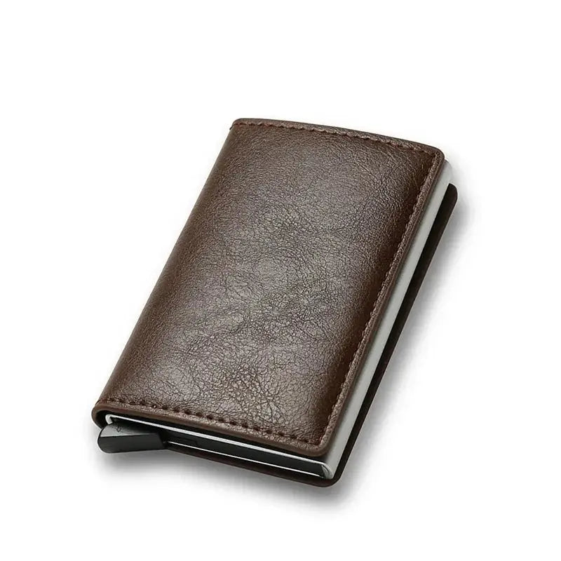 Anti-theft RFID card wallet in brown leather; Simples Market slim minimalist cardholder for men and women