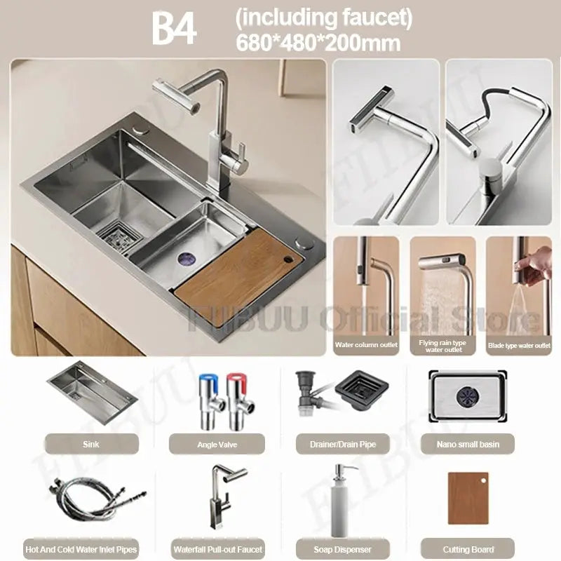304 stainless steel kitchen sink by Simples Market, large single bowl with undercounter/topmount faucet and accessories