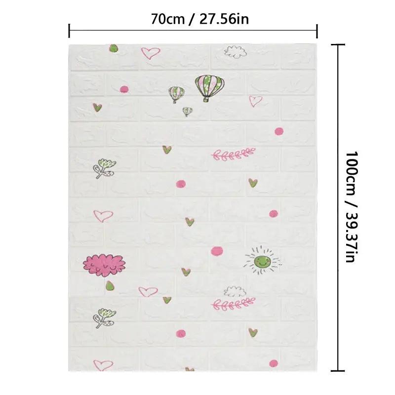 Simples Market white 3D brick-pattern wall panels wallpaper with pastel doodles