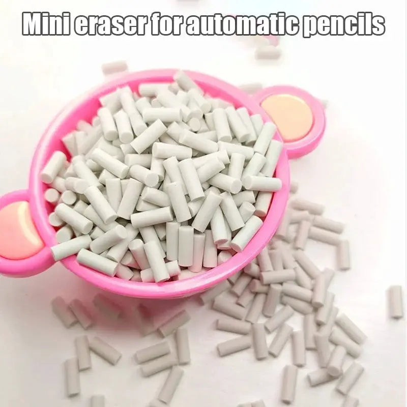 Simples Market 20pcs mechanical pencil tail mini erasers with replaceable cores, white cylindrical pieces in a pink container