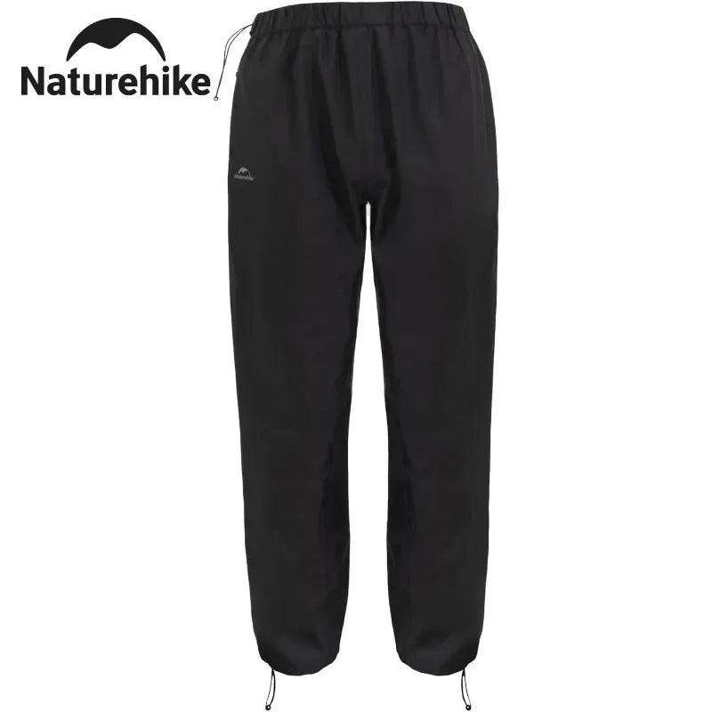 Naturehike rainproof hiking pants, black ultralight waterproof with drawcord hems