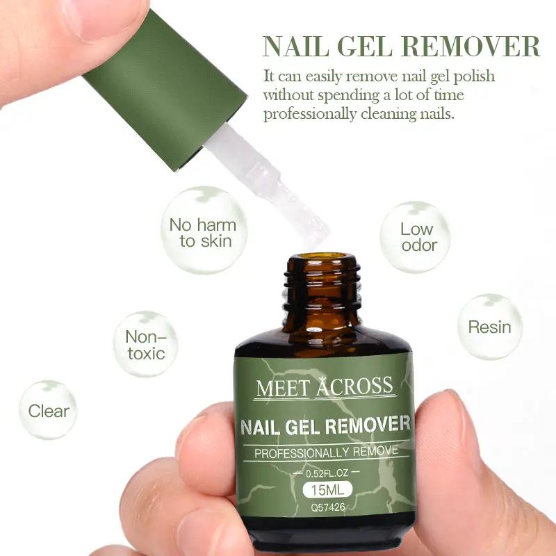 Meet Across nail gel remover 15ml bottle with green label, professional soak-off remover