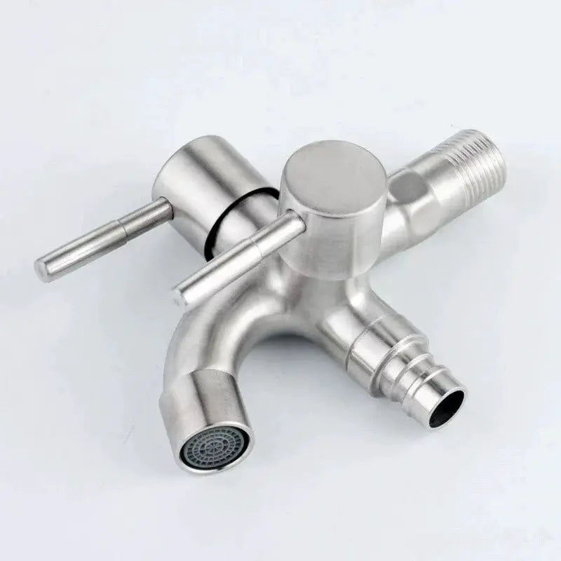 Simples Market 1/2in double-outlet faucet in stainless steel for washing machine and bidet connections