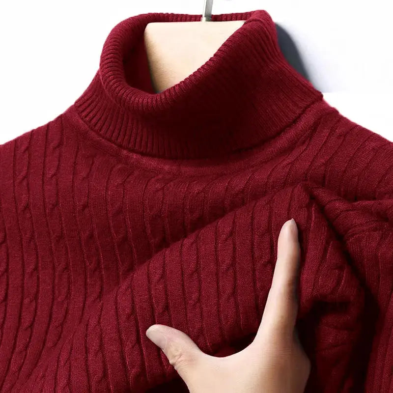 Simples Market men's ribbed turtleneck sweater in burgundy, warm knitted pullover