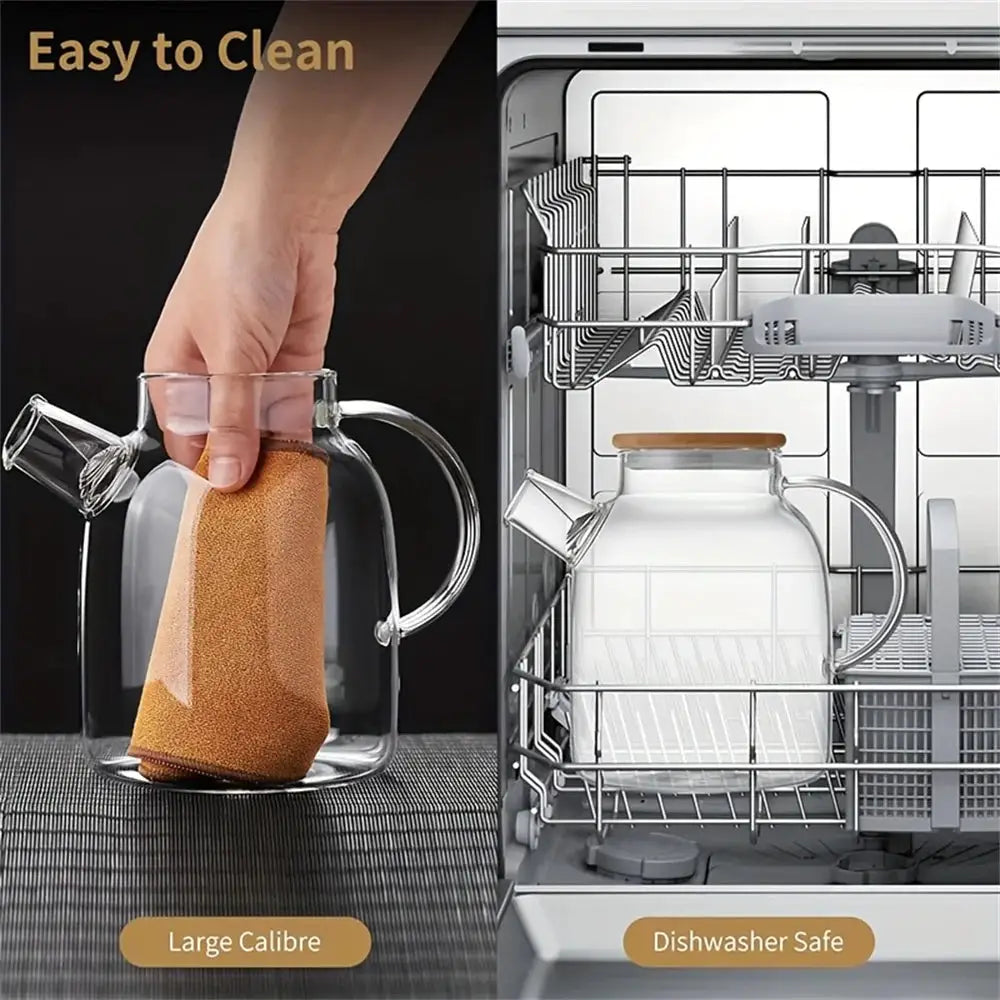 ClearView Glass Teapot 1.8L Large Capacity High Temperature Resistant for Steamed Juice Fruit Infusions and Iced Tea