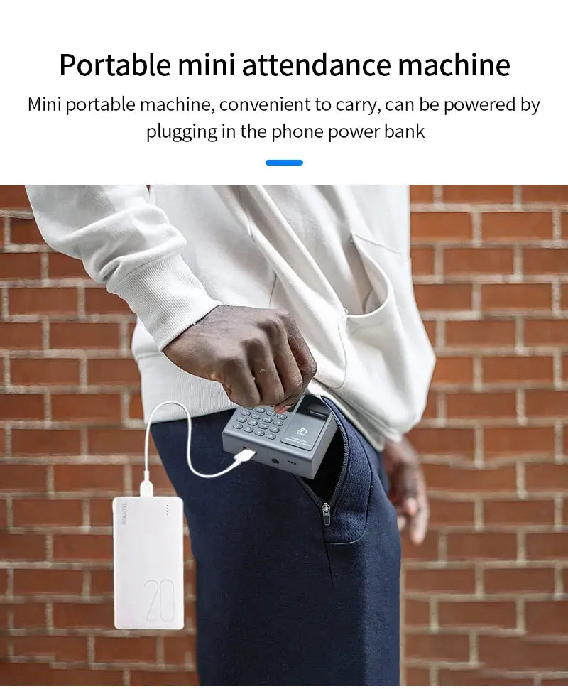 Biometric fingerprint scanner RFID access control device by Simples Market, gray portable attendance machine USB-powered.