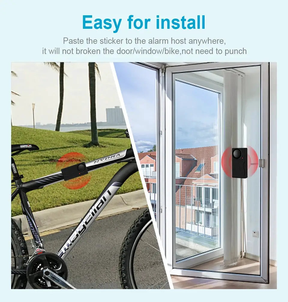 Wireless vibration alarm system for bike and door/window by Simples Market with remote control 110dB