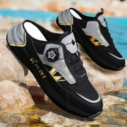 Simples Market men's running shoes pair, lightweight, non-slip, breathable with black and gray uppers and gold accents