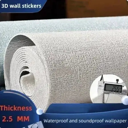 3D thickened self-adhesive insulation wallpaper roll, linen texture, 10m long, 2.5mm thick, waterproof.