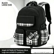 Backpack by Simples Market: black checkered, large-capacity school bag with multiple pockets