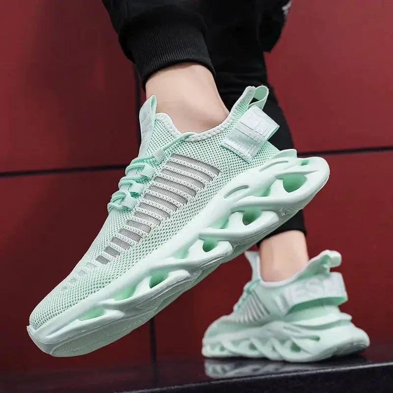 MAEDEF men's breathable mesh sneakers in mint green with chunky platform sole