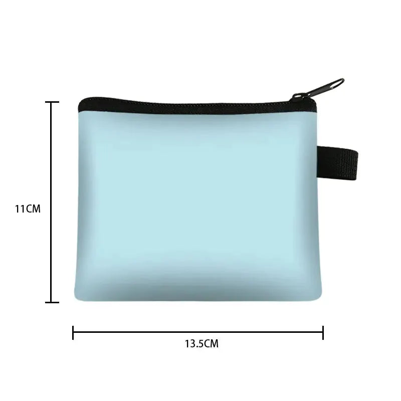 Coin purse, light blue with black zipper, 13.5 x 11 cm, side strap