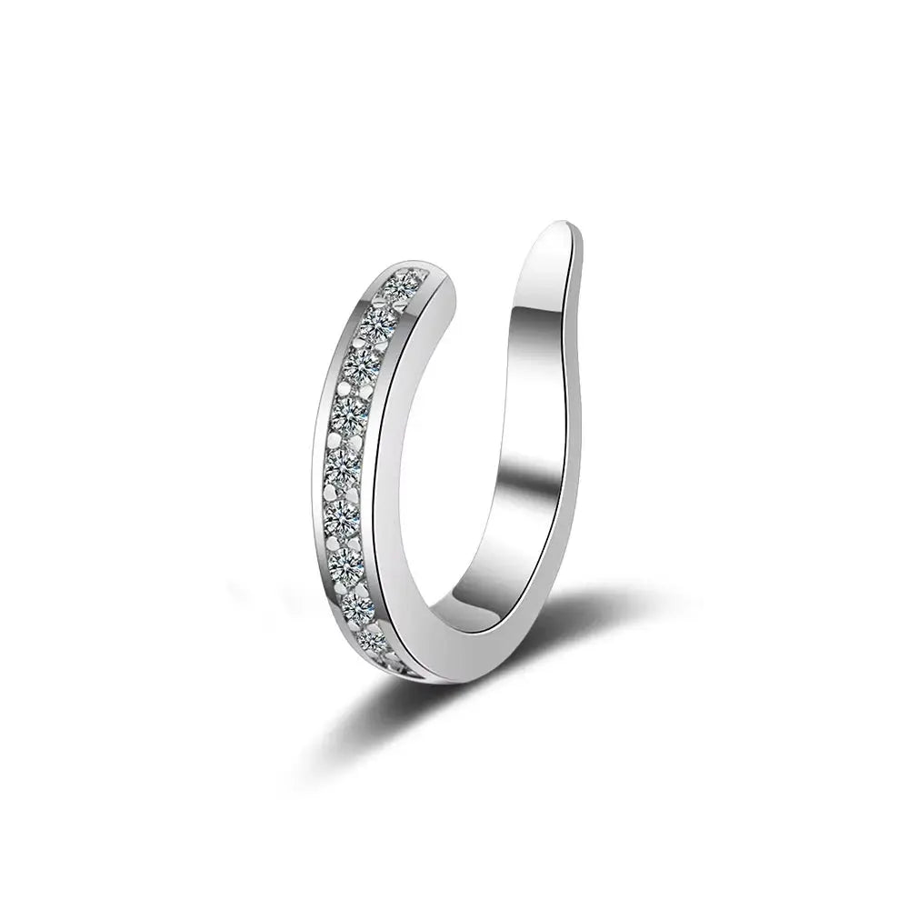 Clip-on zircon ear cuff hoop with row of clear stones in silver finish