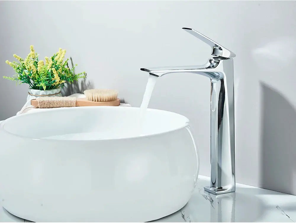 Bathroom sink mixer faucet deck-mounted chrome finish single lever