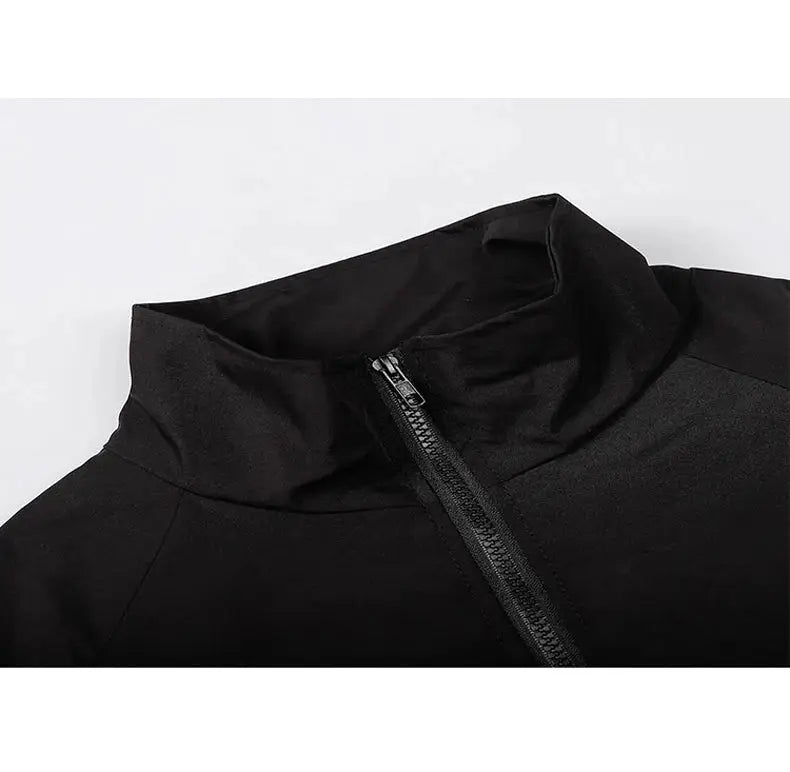 Hip Hop Varsity Jacket black windbreaker with front zipper and stand collar by Simples Market