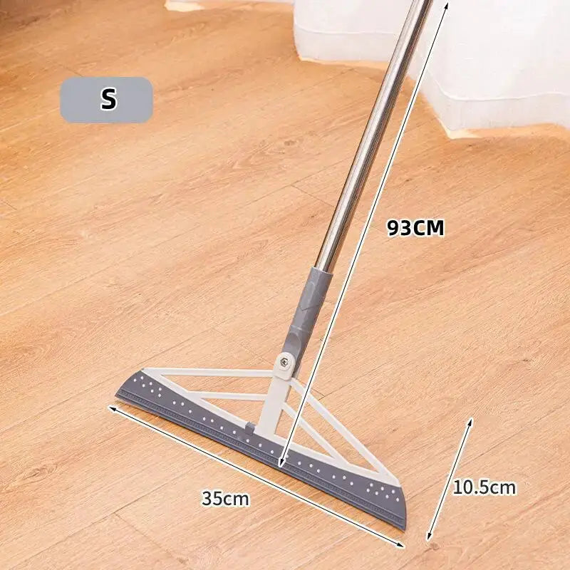 180° rotatable rubber broom with silicone mop head; grey handle, 93cm length