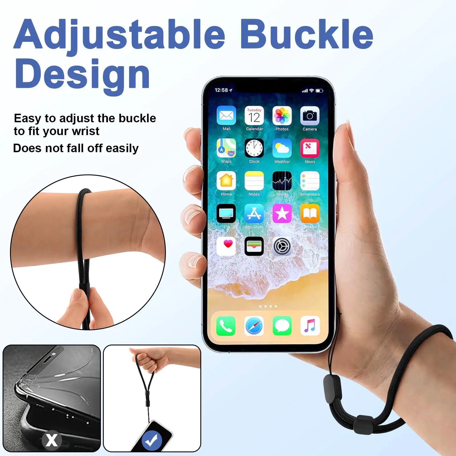 Simples Market 6-piece black nylon wrist strap lanyard set for cell phones, cameras and GoPro with adjustable buckle