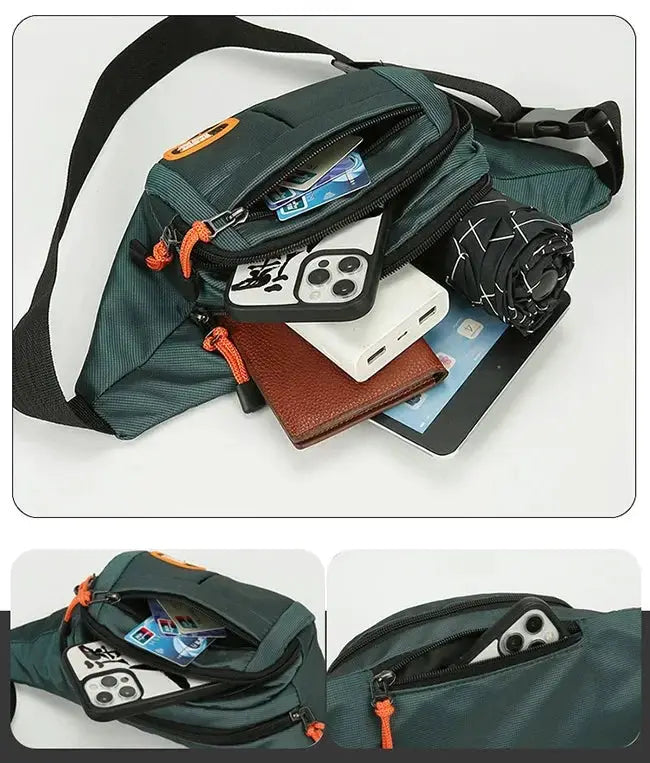 Oxford Waterproof Mobile Waist Bag by Simples Market, green wear-resistant fanny pack with multiple pockets