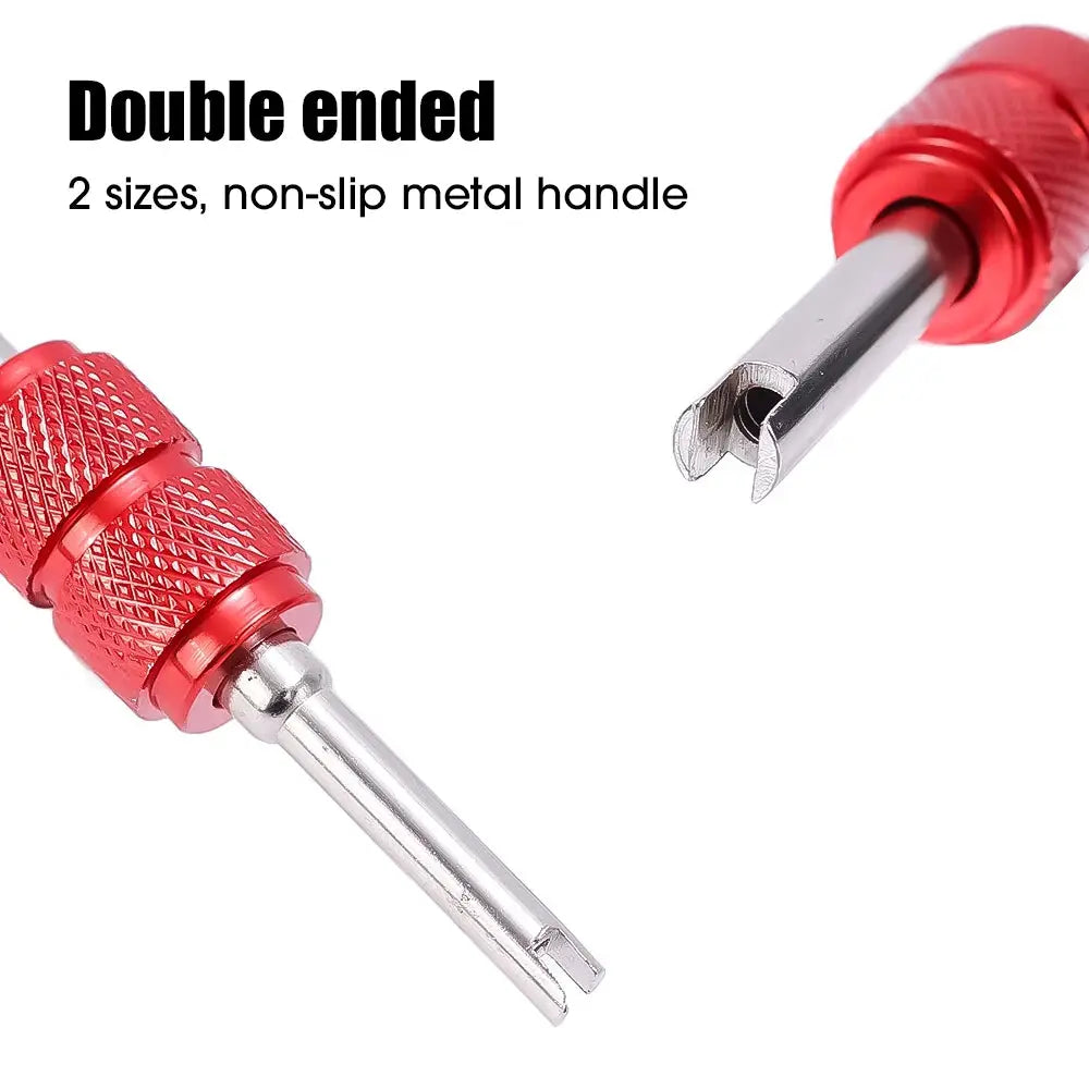 Simples Market tire valve core remover screwdriver, red aluminum dual-ended tool with non-slip handles