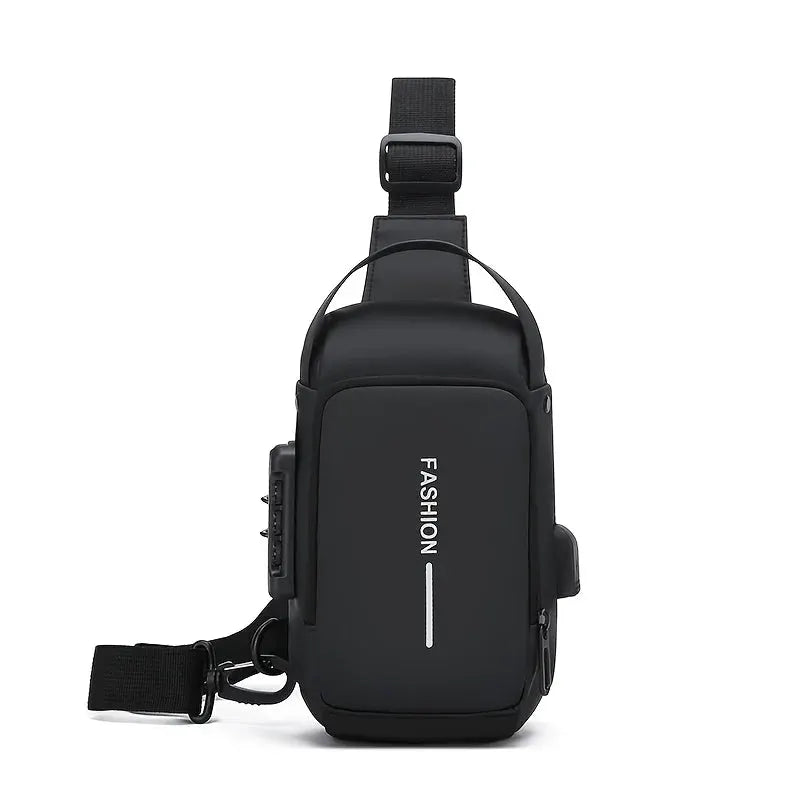 Sling bag in black Oxford fabric with crossbody strap and zip closure