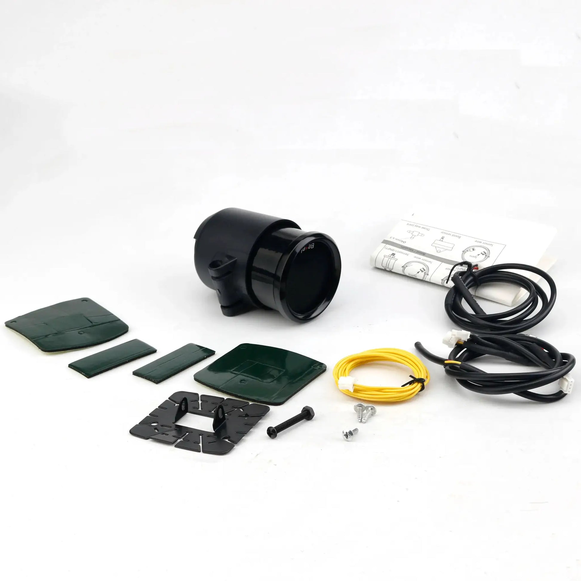 52mm black car gauge kit by Simples Market with wiring and mounting hardware