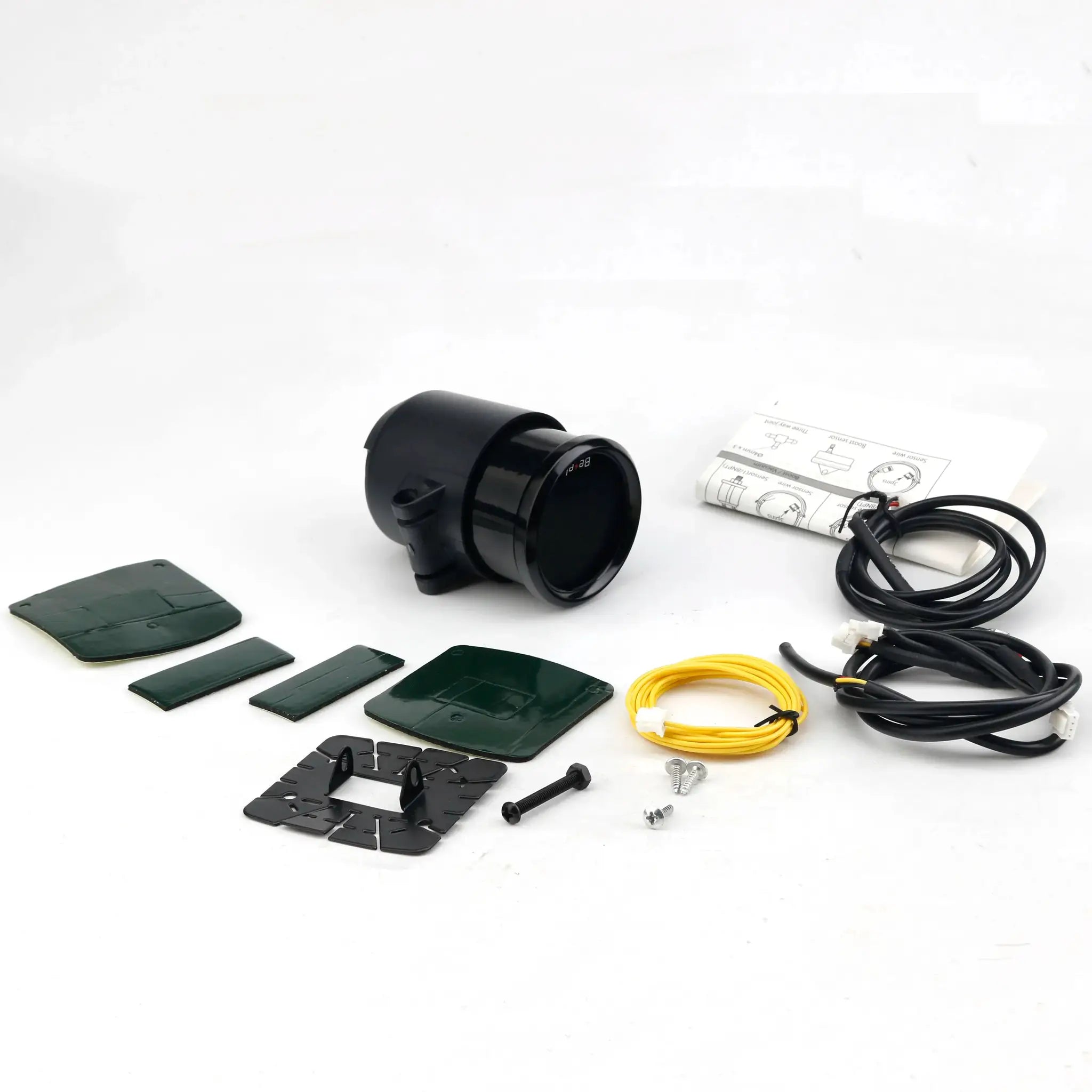 52mm black car gauge kit by Simples Market with wiring and mounting hardware