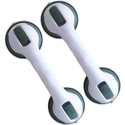 Shower handle grab bars, Simples Market two-pack with dual locking suction cups, white handles and green bases.