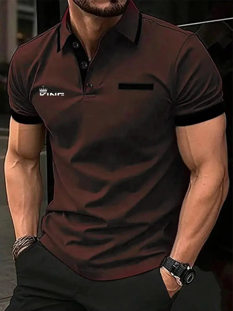Mens Polo Shirt For Summer Golf Casual Short Sleeve Color Block Patchwork Lapel Regular Fit