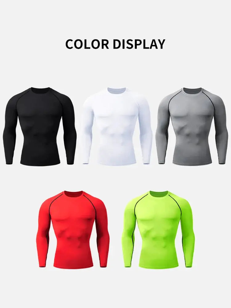 Men's compression rashguard long-sleeve quick-dry gym shirts, 5 color options: black, white, gray, red, lime green