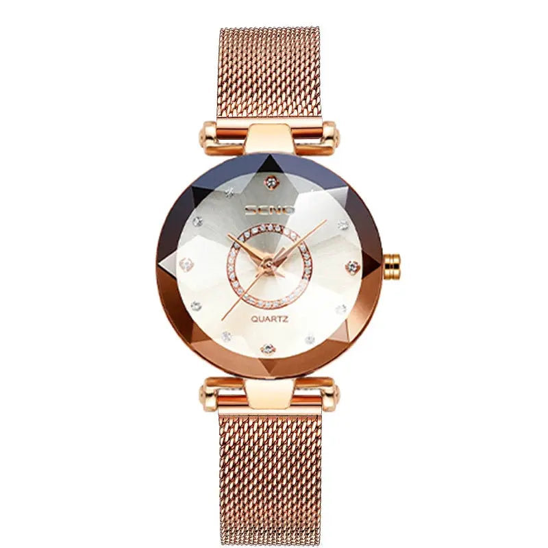 SENO Ocean Star Women Crystal Watch Rose Gold Bracelet Luxury Timepiece With Hardlex Window 2025