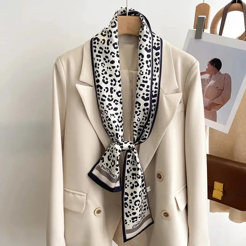 LuxeSilk Silk Feel Printed Design Scarf Versatile Long Narrow Silk Shawl For Fashionable Styles