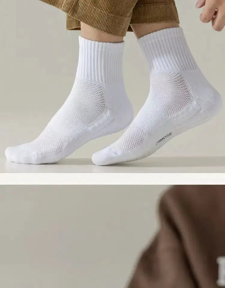 Men's White Cotton Deodorant Winter Socks 1 Pair Mid Tube With Velvet Bottom And Thickened Towel Basketball Socks