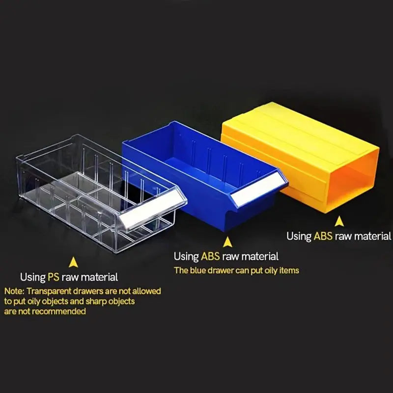 LEADLOONG F1 desktop storage drawer set; 3 stackable organizers in clear, blue, and yellow (180x95x50mm)