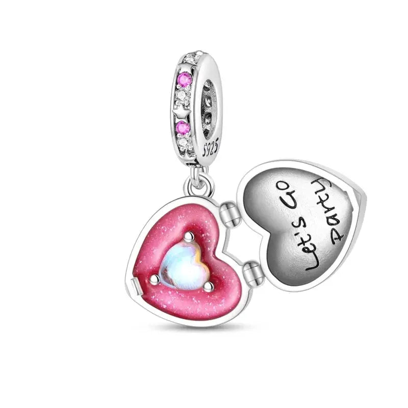 925 Silver Plated Magic Mirror Perfume Princess Angel Pink Charms Beads Fit Pandach 925 Bracelet Fine DIY Jewelry