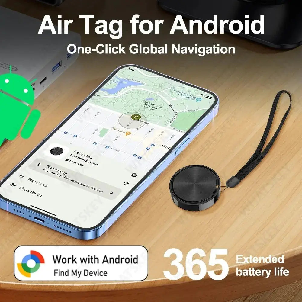 Simples Market Air Tag for Android Bluetooth GPS tracker with round black tag and strap