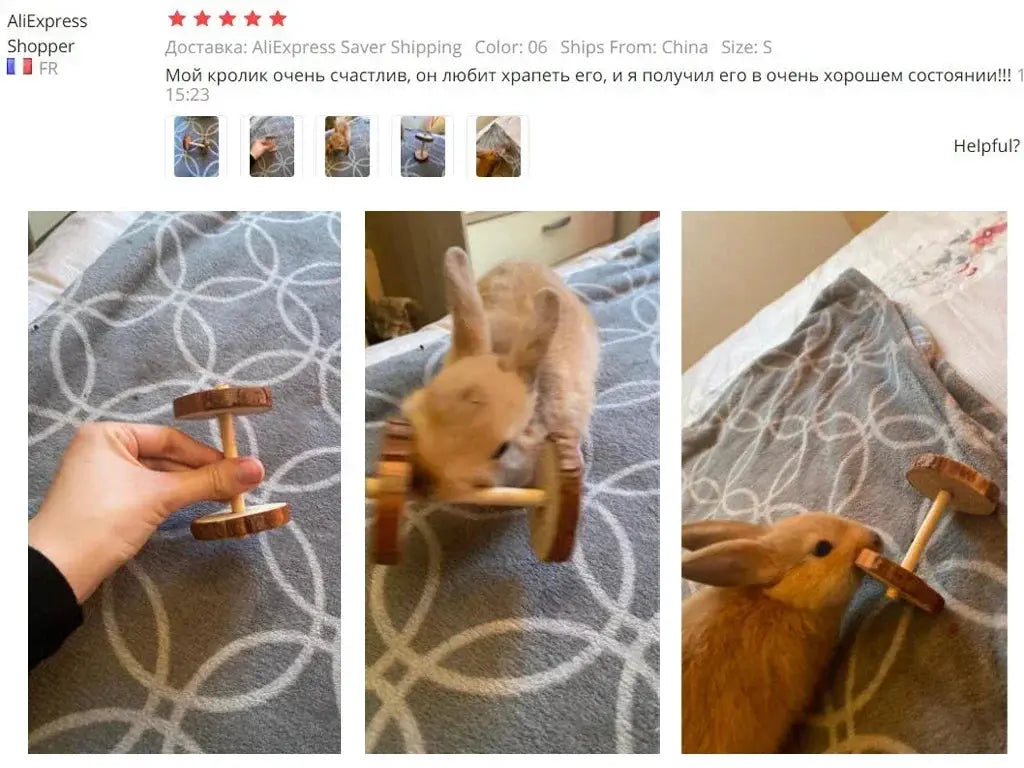 Rabbit roller dumbbell chew toy in natural pine wood for small pets