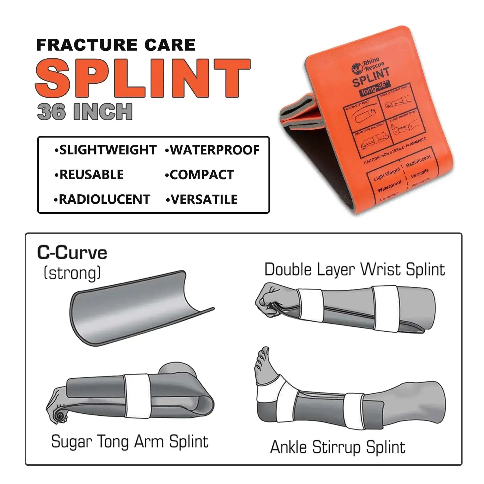 Rhino Rescue First Aid Splint 36 Inch By 4.3 Inch Green Gray For Camping Hiking Bone Stabilization Emergency Kit