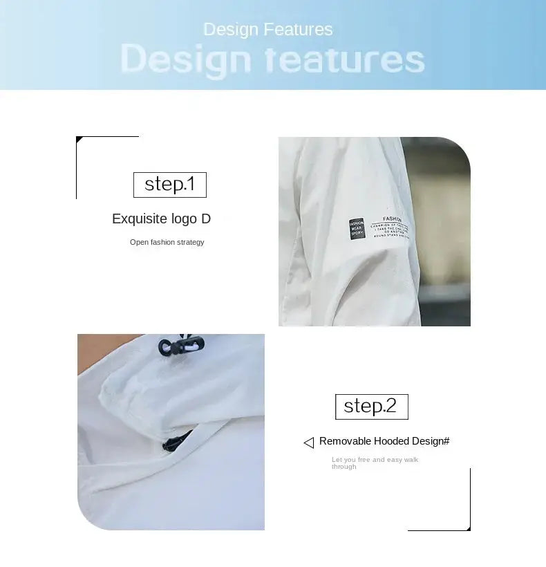 Simples Market Summer Hooded Jacket, white waterproof windbreaker with removable hood for men and women