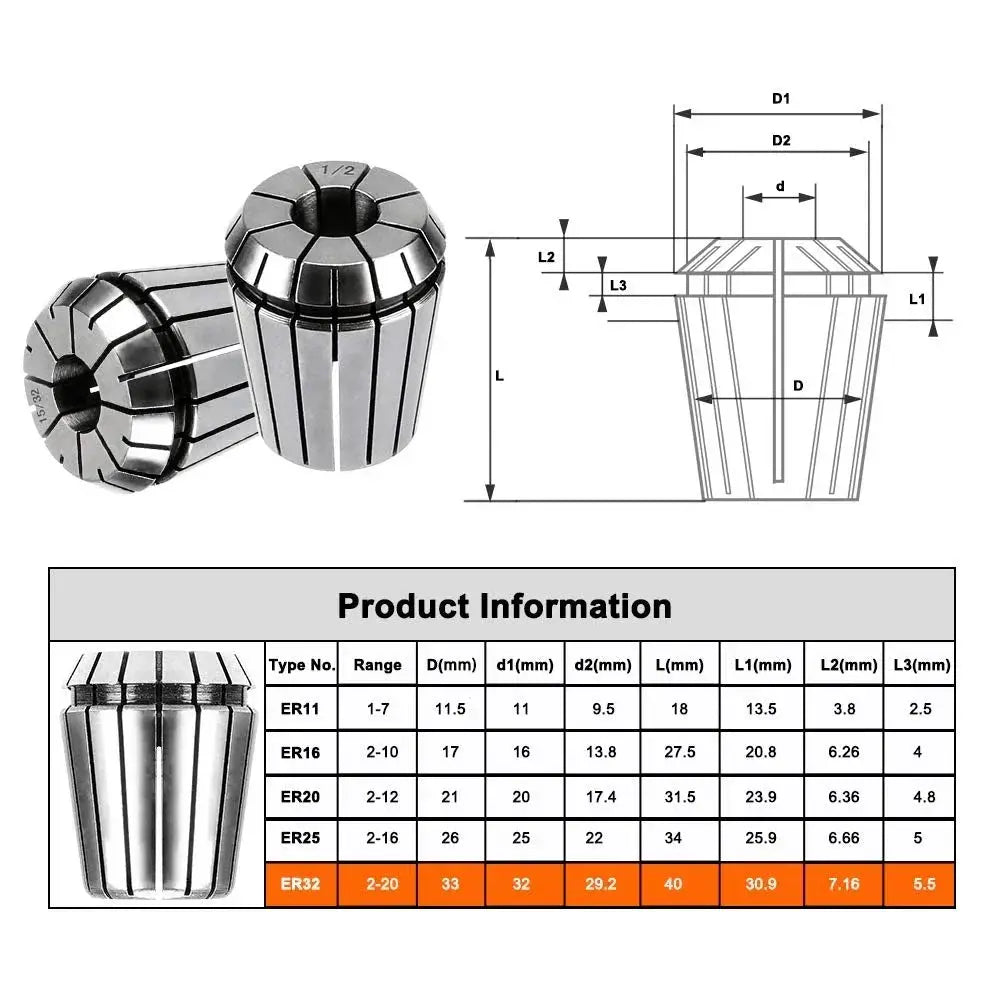High Precision 0.008mm Spring ER Collet Chuck For Engraving Machines And CNC Spindles ER11 ER16 ER20 ER25 ER32